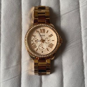 Fossil rose gold, diamond detail watch